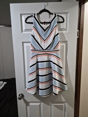Xhilaration Sleeveless Fit-and-Flare Dress in White, Light Blue & Coral